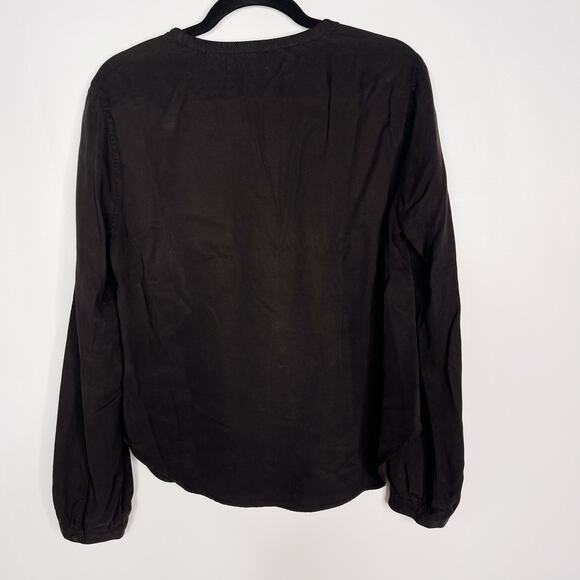 New Evereve Cloth & Stone Small S Black Button Front Blouse Long Sleeve Lyocell - Picture 2 of 8